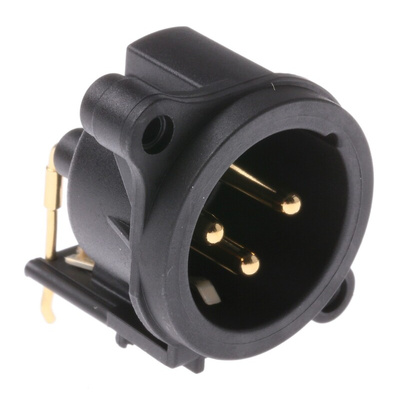 Neutrik Panel Mount XLR Connector, Right Angle, Male, 50 V, 3 Way, Gold Cobalt over Enickel Plating