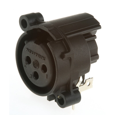 Neutrik PCB Mount XLR Connector, Right Angle, Female, 50 V, 3 Way, Gold Cobalt over Enickel Plating