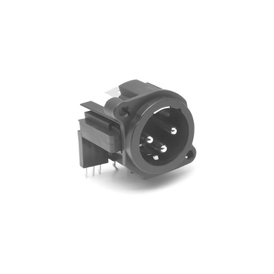 Amphenol Through Hole XLR Connector, Right Angle, Male, 133 V, 3 Way, Gold over Nickel Plating