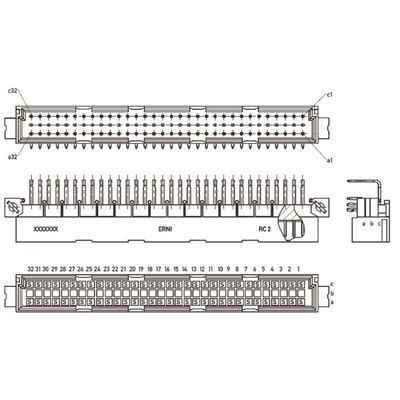 ERNI ERNIPRESS 64 Way 2.54mm Pitch, Type C Class C2, 3 Row, Right Angle DIN 41612 Connector, Plug