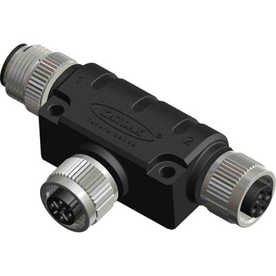 RS PRO Right Angle 1 Pole M12 Socket to 2 Pole M12 Connector