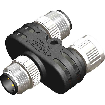 RS PRO Right Angle 1 Pole M12 Socket to 2 Pole M12 Connector