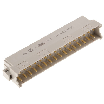 Harting 09 06 32 Way 2.54mm Pitch, Type F Class C2, 3 Row, Right Angle DIN 41612 Connector, Plug