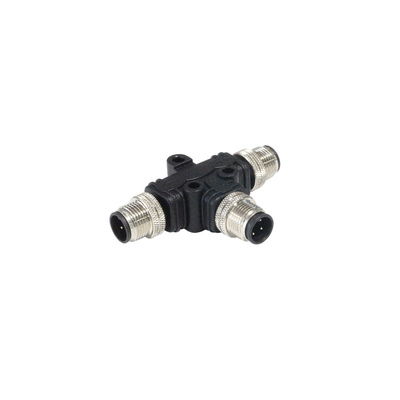 Bulgin Tee Male Pole M12 Plug to 4 Pole M12 Plug Adapter
