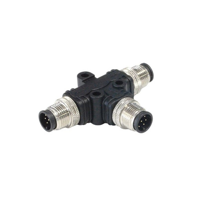 Bulgin Tee Male Pole M8 Plug to 3 Pole M8 Plug Adapter
