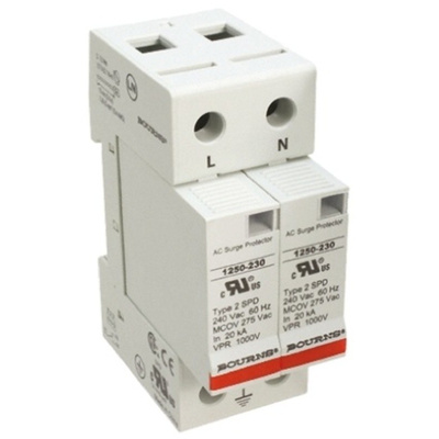 Bourns, 1250 415 V ac Maximum Voltage Rating 50kA Maximum Surge Current 2 Pole Protector, DIN Rail