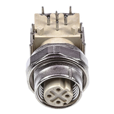 HARTING 4 Pole Right Angle M12 Din Socket, Female, PCB Mount