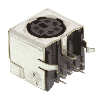 TE Connectivity 6 Pole Right Angle Miniature Din Socket, 1A, 30 V ac, Female, Through Hole
