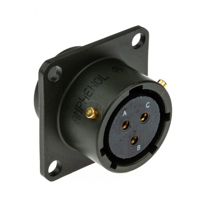 Amphenol Limited, 62GB 3 Way Box Mount MIL Spec Circular Connector Receptacle, Socket Contacts,Shell Size 12, Bayonet