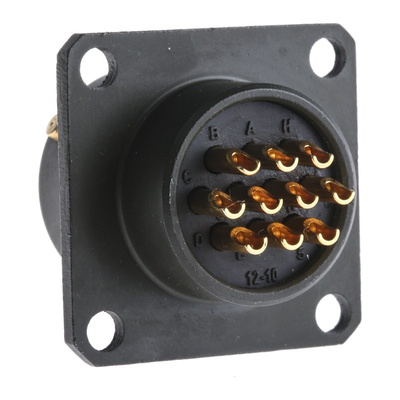 Amphenol Limited, 62GB 10 Way Box Mount MIL Spec Circular Connector Receptacle, Pin Contacts,Shell Size 12, Bayonet