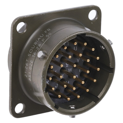 Souriau, 851 26 Way Panel Mount MIL Spec Circular Connector Receptacle, Pin Contacts,Shell Size 16, Bayonet Coupling,