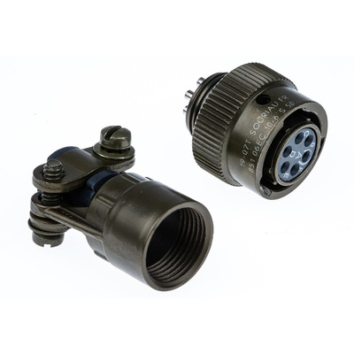 Souriau, 851 6 Way Cable Mount MIL Spec Circular Connector Plug, Socket Contacts,Shell Size 10, Bayonet Coupling,