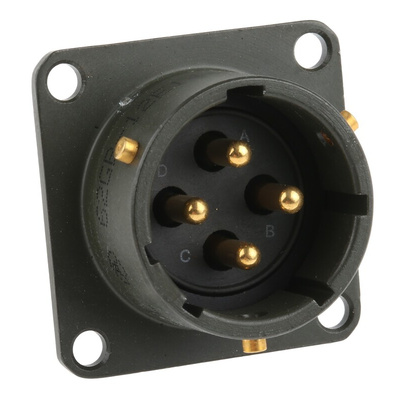 Amphenol, 62GB 4 Way Box Mount MIL Spec Circular Connector Receptacle, Pin Contacts,Shell Size 14, Bayonet Coupling,