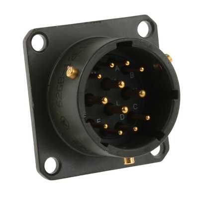 Amphenol, 62GB 12 Way Box Mount MIL Spec Circular Connector Receptacle, Pin Contacts,Shell Size 14, Bayonet Coupling,