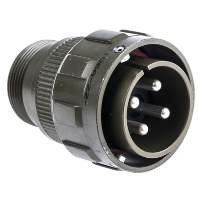 Amphenol, 97B 4 Way Cable Mount MIL Spec Circular Connector Plug, Pin Contacts,Shell Size 22, Bayonet Coupling,