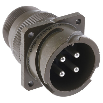 Amphenol Limited, 97B 4 Way Wall Mount MIL Spec Circular Connector Receptacle, Pin Contacts,Shell Size 22, Bayonet