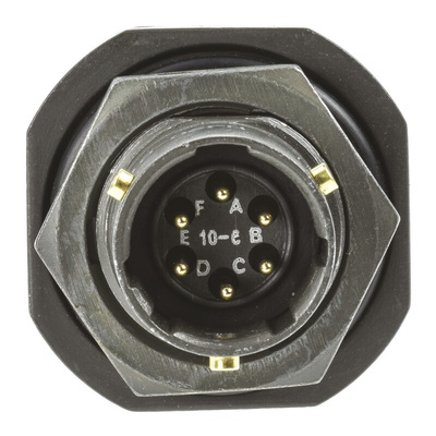 Amphenol Limited, 62GB 6 Way Panel Mount MIL Spec Circular Connector Receptacle, Pin Contacts,Shell Size 10, Bayonet