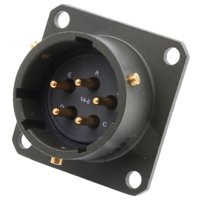 Amphenol Limited, 62GB 5 Way Box Mount MIL Spec Circular Connector Receptacle, Pin Contacts,Shell Size 14, Bayonet