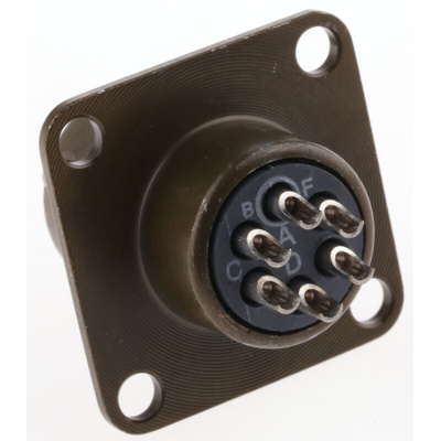 Souriau, 851 6 Way Panel Mount MIL Spec Circular Connector Receptacle, Pin Contacts,Shell Size 10, Bayonet Coupling,