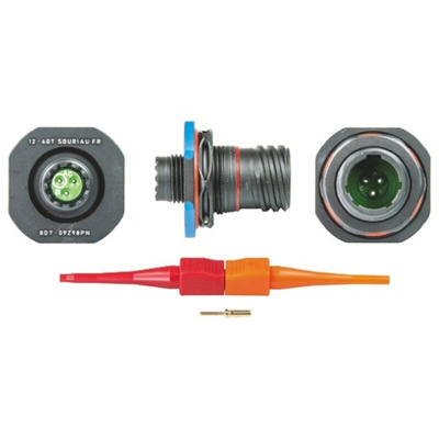 Souriau, 8D 3 Way Panel Mount MIL Spec Circular Connector Receptacle, Pin Contacts,Shell Size 09, Screw Coupling,