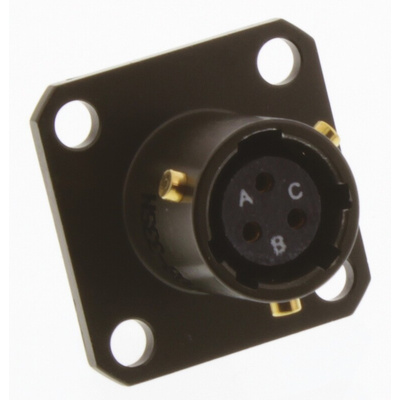 Amphenol Limited, 62GB 3 Way Flange Mount MIL Spec Circular Connector Receptacle, Socket Contacts,Shell Size 8, Bayonet