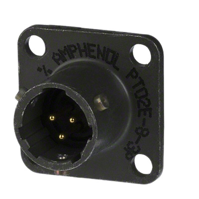 Amphenol Socapex, PT 3 Way Panel Mount MIL Spec Circular Connector Receptacle, Pin Contacts,Shell Size 8, Bayonet,