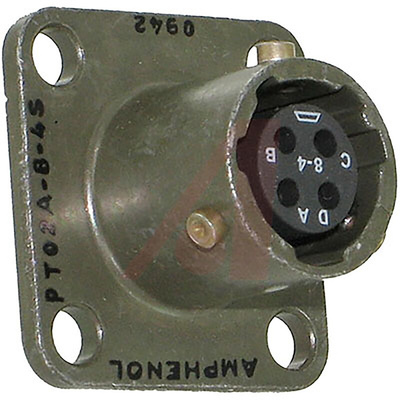 Amphenol, PT 4 Way Panel Mount MIL Spec Circular Connector Receptacle, Socket Contacts,Shell Size 8, Bayonet,