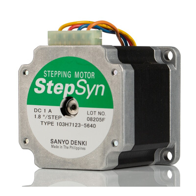 Sanyo Denki 103H7 Series Hybrid, Single Shaft Stepper Motor, 1.0Nm Torque, 24 V, 1.8°, 56 x 56mm Frame, 6.35mm Shaft