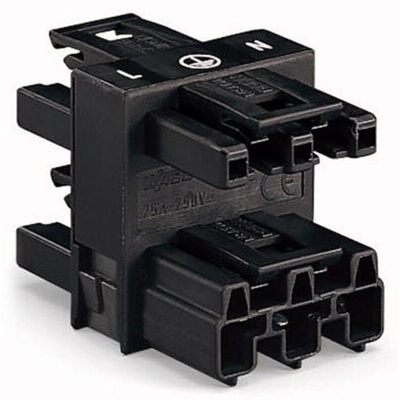Wago 770 Series Distribution Block, 3-Pole, Male to Female, 4-Way, 25A