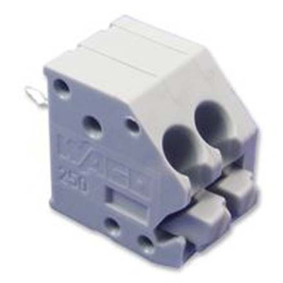 Wago 250 Series PCB Terminal Strip, 2-Pole, Female, 2-Way, PCB Mount, 10 (CSA) A, 5 (UL) A, 8 (IEC/EN 60664-1) A