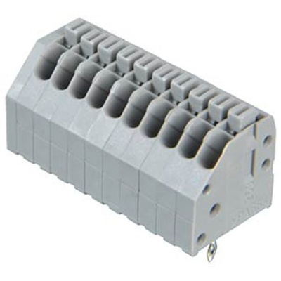 Wago 250 Series PCB Terminal Strip, 10-Pole, Female, 10-Way, PCB Mount, 2 (CSA) A, 4 (IEC/EN 60664-1) A, 5 (UL) A