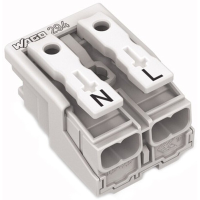 Wago 294 Series Power Supply Connector, 2-Pole, Female, 24A