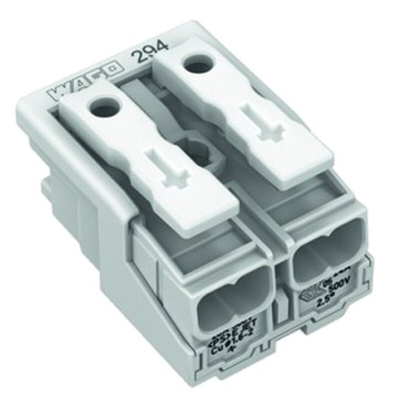 Wago 294 Series Power Supply Connector, 2-Pole, Female, 24A