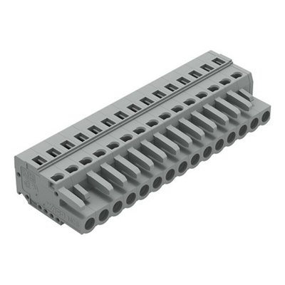 Wago 231 Series Connector, 15-Pole, Female, 15-Way, Snap-In, 16A
