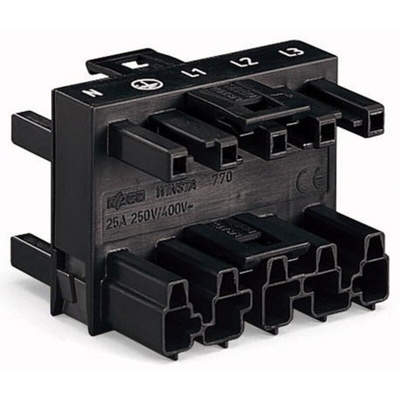 Wago 770 Series Distribution Block, 5-Pole, Male to Female, 4-Way, 25A