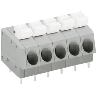 Wago 804 Series PCB Terminal Strip, 5-Pole, Female, 5-Way, PCB Mount, 10 (UL/CSA) A, 24 (IEC/EN 60664-1) A