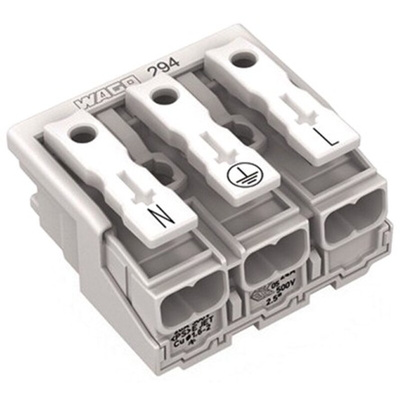Wago 294 Series Power Supply Connector, 3-Pole, Female, 24A