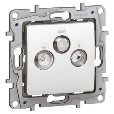 R, SAT, TV White Female 3 Outlet Socket, Flush Mount