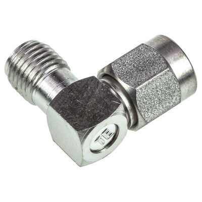TE Connectivity Right Angle 50Ω RF Adapter SMA Plug to SMA Socket 12.4GHz