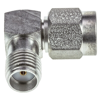 TE Connectivity Right Angle 50Ω RF Adapter SMA Plug to SMA Socket 12.4GHz