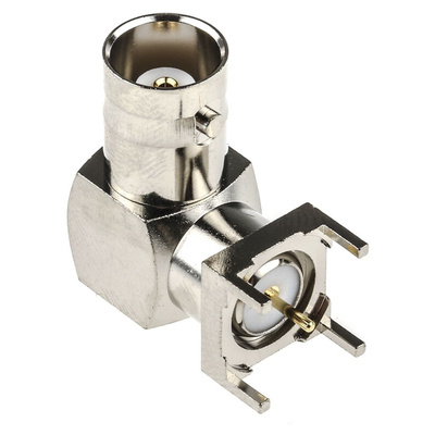 RS PRO, jack PCB Mount BNC Connector, 50Ω, Through Hole Termination, Right Angle Body
