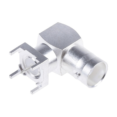 RS PRO, jack PCB Mount BNC Connector, 50Ω, Through Hole Termination, Right Angle Body