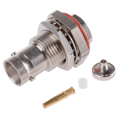 Radiall Straight 50Ω Panel Mount BNC Connector, jack, Nickel, Clamp Termination, RG179, RG187, RG188, RG316