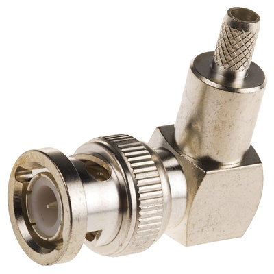TE Connectivity Right Angle 50Ω Cable Mount BNC Connector, Plug, Silver, Crimp Termination, RG141 A/U, RG58 C/U