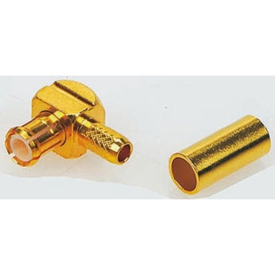 TE Connectivity, Plug Cable Mount MCX Connector, 50Ω, Crimp, Solder Termination, Right Angle Body