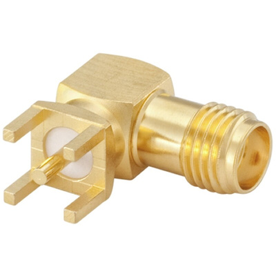 Rosenberger SMA Series, jack PCB Mount SMA Connector, 50Ω, Solder Termination, Right Angle Body