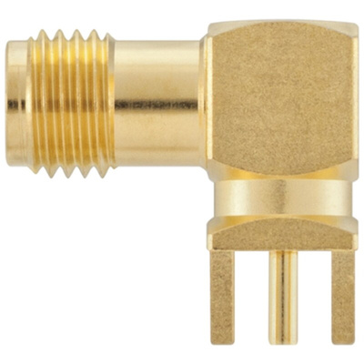 Rosenberger SMA Series, jack PCB Mount SMA Connector, 50Ω, Solder Termination, Right Angle Body