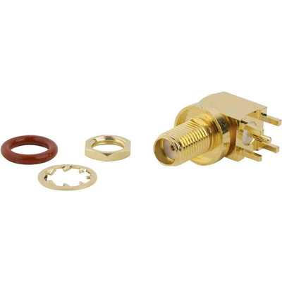 Amphenol RF, jack Through Hole SMA Connector, 50Ω, Solder Termination, Right Angle Body