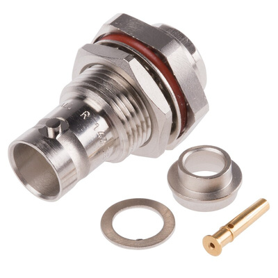 Radiall Straight 75Ω Panel Mount BNC Connector, jack, Nickel, Clamp Termination, RG59