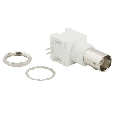 Amphenol RF BNC Series, jack PCB Mount BNC Connector, 50Ω, Through Hole Termination, Right Angle Body